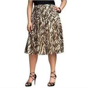 NWT Talbots Women's Tiger Animal Print Fit & Flare Pleated Cotton Skirt Brown 14